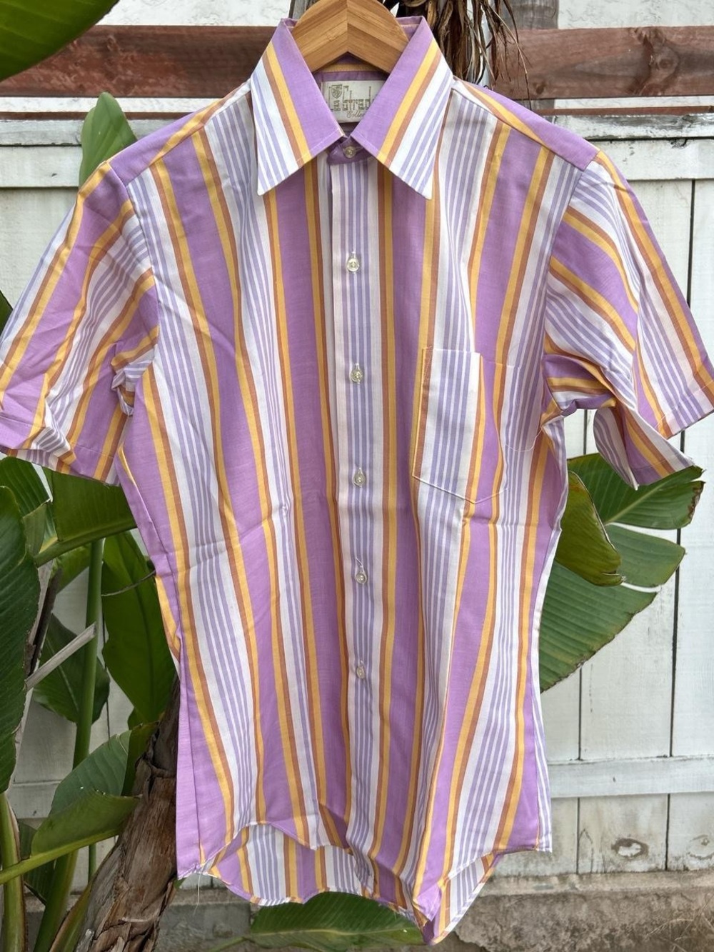 Vintage La Strada Collection Striped Shirt 14.5 Purple Yellow USA